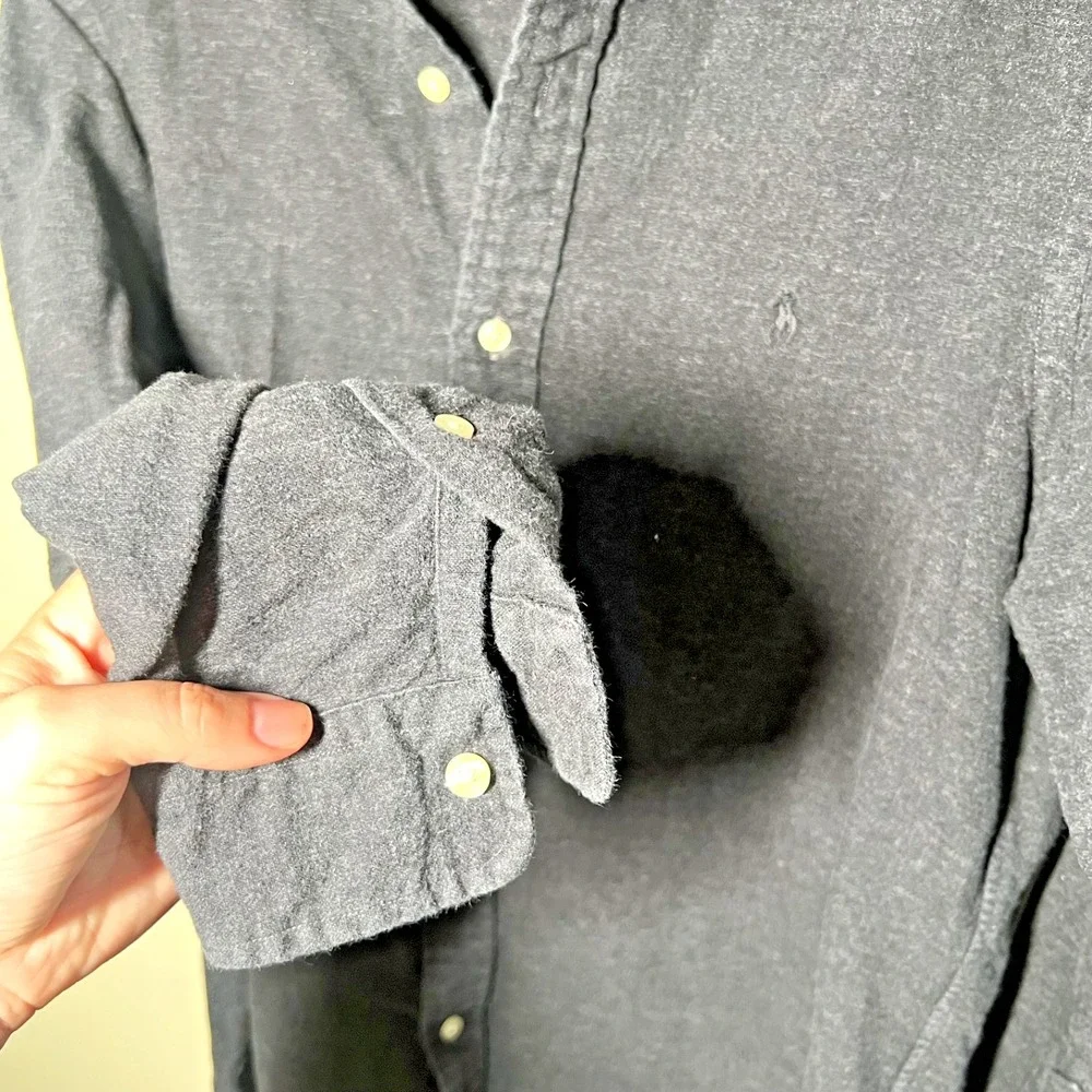 Polo‎ Ralph Lauren Flannel Button Up Shirt Mens Medium Gray Classic Performance